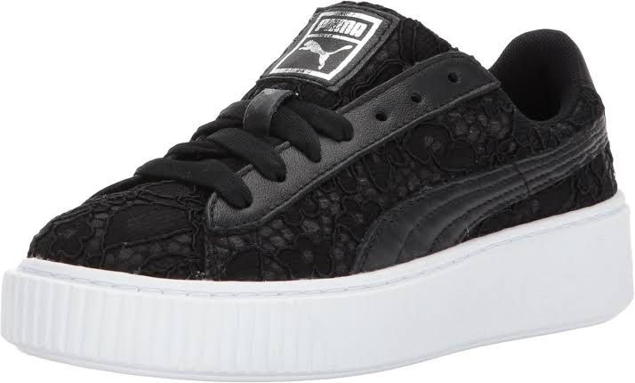 Puma Basket Platform Lace Sneakers Black (Size 8) (Category: Sneakers) located in Caloocan City. Submitted by starrytaro (Listing ID 1449932459, Image 1). Description: - Black Puma platform basket sneakers - Features a delicate lace overlay - Classic Puma formstrip detail - Chunky white platform sole for added height - Secure lace-up closure - Perfect for adding an edgy touch to any outfit.