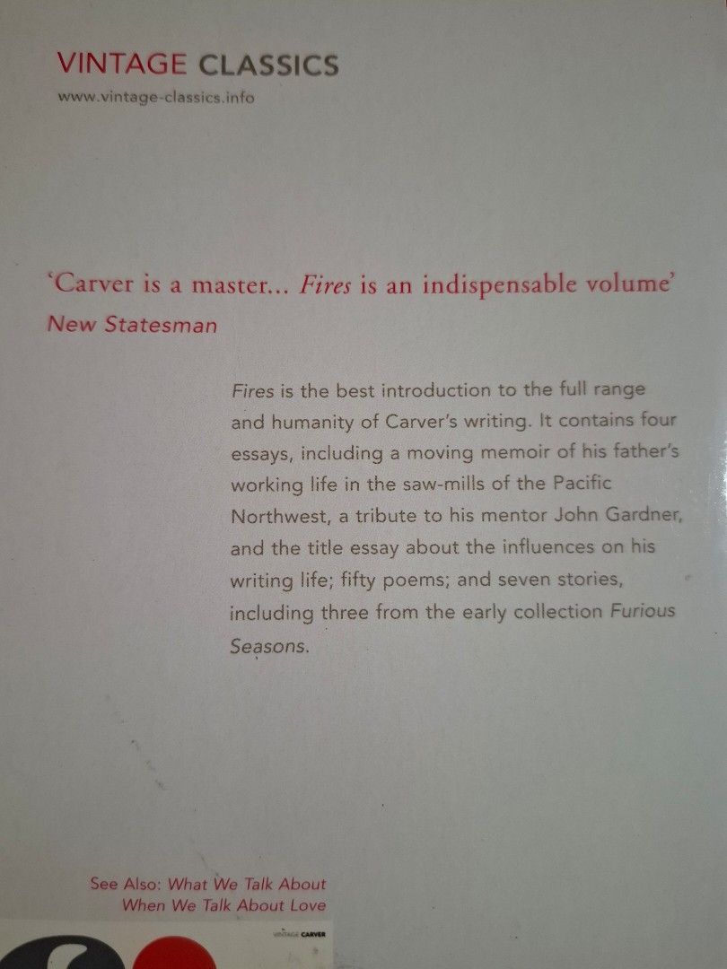Raymond Carver - Fires (Category: Storybooks) located in Antipolo. Submitted by cychiyo (Listing ID 1449833598, Image 3). Description: brand new Raymond Carver book Fires complete, no issues extra copy essays, poems, stories .