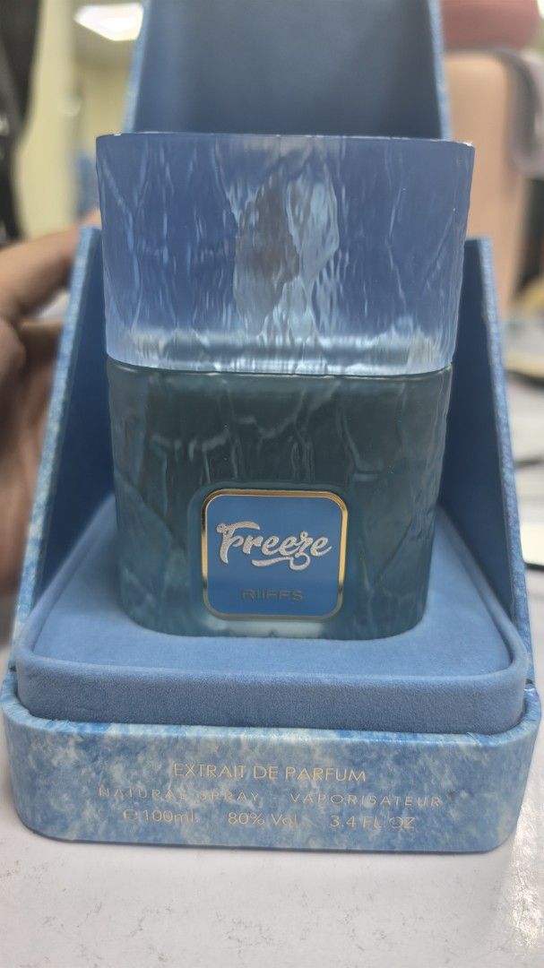 RIFFS Freeze Eau de Parfum (Category: Fragrance & Deodorants) located in Quezon City. Submitted by mintchoco000 (Listing ID 1449766334, Image 3). Description: - Few sprays missing, no cello - bought from WesWorld - selling for a friend, not my perfume po 📍 Fairview QC Grab/Lala/J&T Sf c/o buyer.