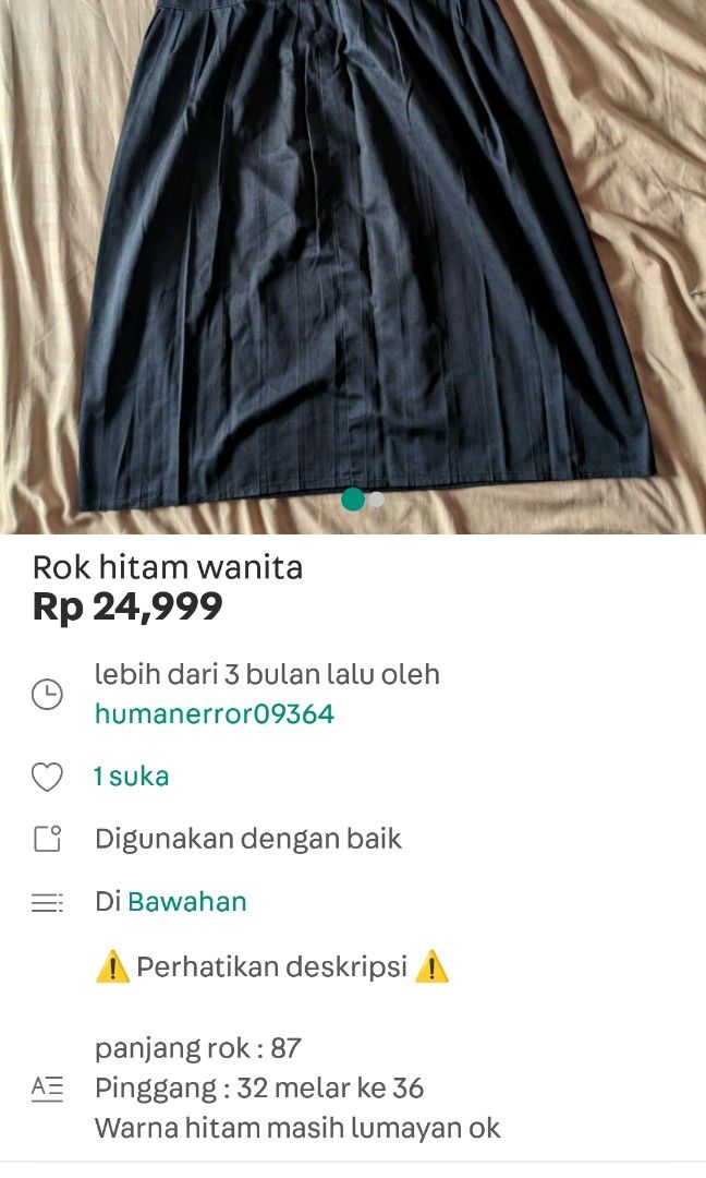 Rok hitam wanita, Rok hitam cewek (Kategori: Bawahan) berada di Pamekasan. Dikirim oleh humanerror09364 (ID iklan 1449757010, Gambar 1). Deskripsi: co Oren on ✅.