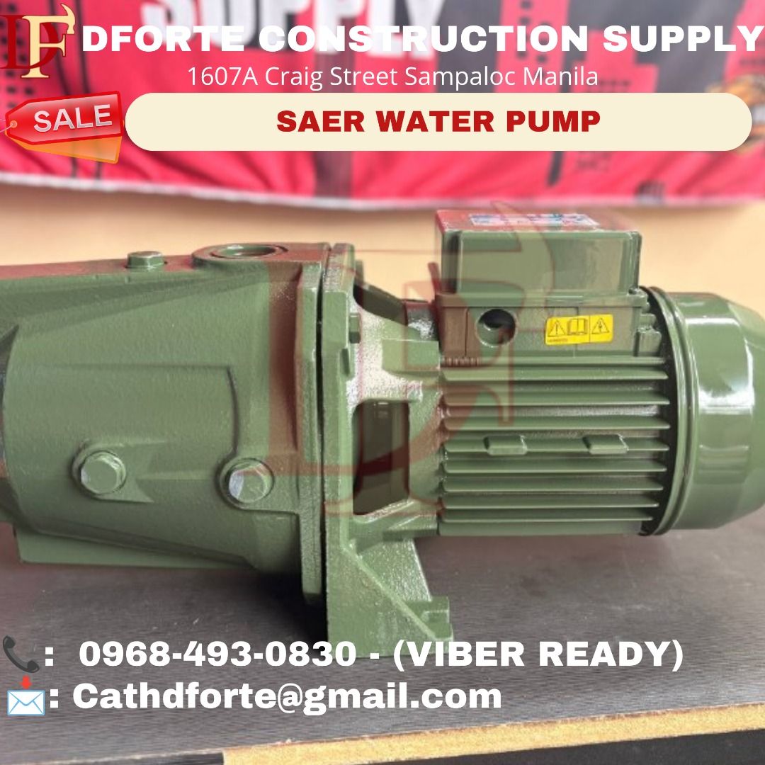 SAER WATER PUMP (Category: Industrial Equipment) located in Manila. Submitted by dforte_ms.cath (Listing ID 1449805389, Image 1). Description: 🏗️ DFORTE CONSTRUCTION SUPPLY Excellence is our forte — your satisfaction is our priority. Looking for a reliable supplier of quality construction materials, tools, and industrial products? DFORTE Construction Supply is here to support your projects with dependable products, competitive pricing, and excel