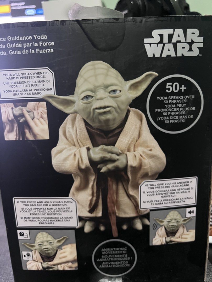Star Wars Talking Yoda (Category: Figurines & Statues) located in Las Pinas. Submitted by odatuharon (Listing ID 1449920044, Image 2). Description: - Star Wars Force Guidance Yoda figure - Animatronic with over 50 phrases - Press hand to activate speech - Press and hold hand for answers to questions - Perfect for Star Wars collectors and fans.