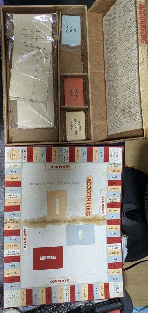 TECH-TOY Accounting Board Game (Category: Board Games & Puzzles) located in Mandaluyong City. Submitted by w334800 (Listing ID 1449940372, Image 2). Description: - Vintage TECH-TOY Accounting board game - Learn business and finance in a fun way - Includes: game board, cards, play money - Ideal for family game nights or educational purposes.