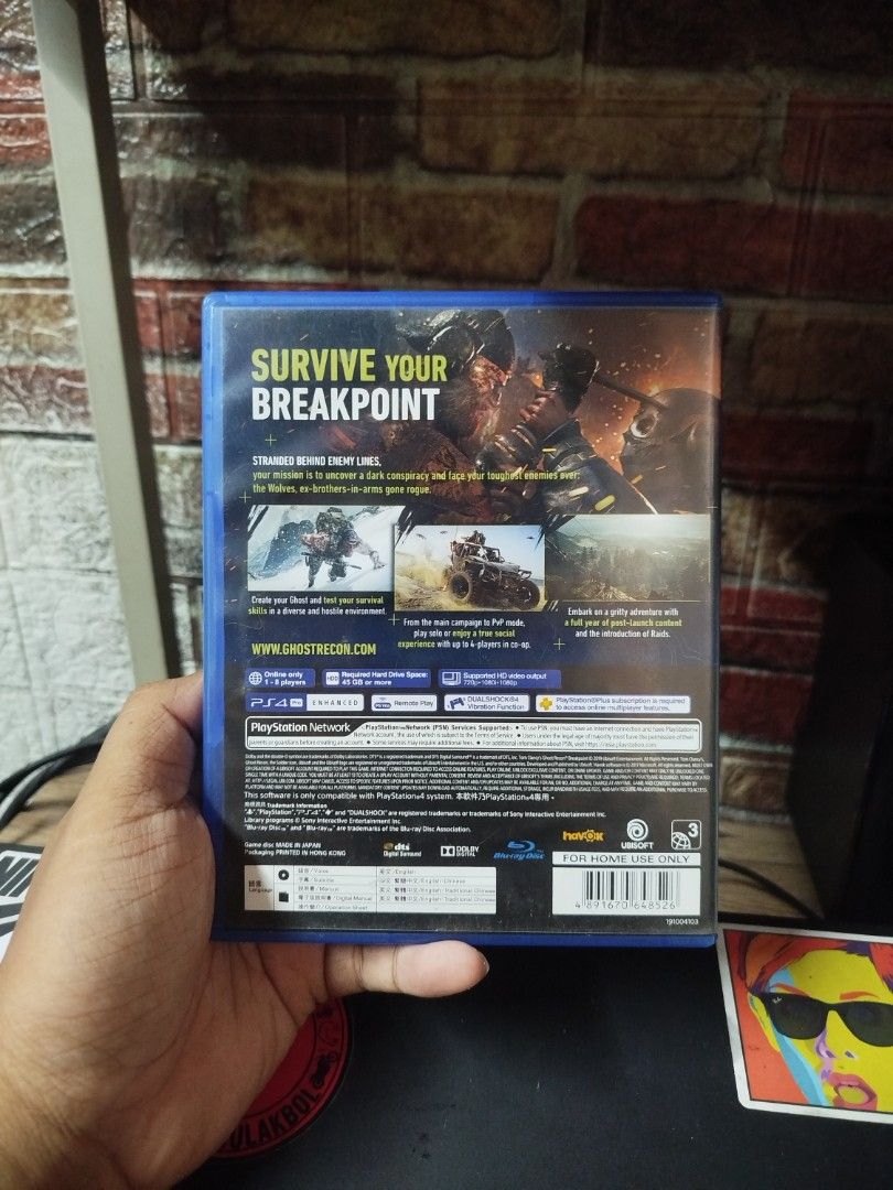 Tom Clancy's Ghost Recon Breakpoint PS4 Game (Category: PlayStation) located in Binan City. Submitted by pumpkiiin02 (Listing ID 1449814740, Image 2). Description: - Tom Clancy's Ghost Recon Breakpoint for PS4 - Online connection required to play - Includes the Sacred Land Pack - Case also looks good - Ready for your next adventure.