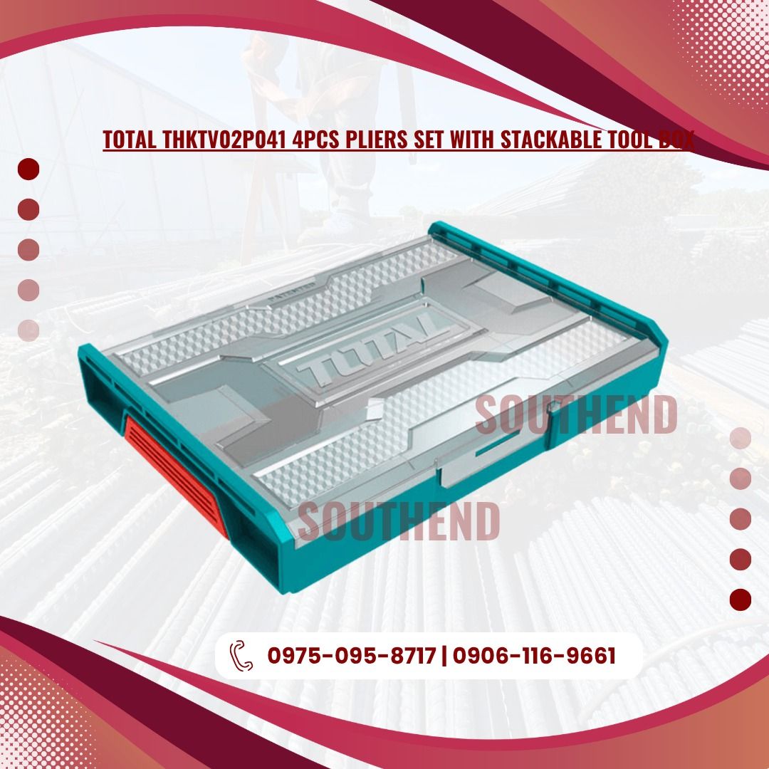 TOTAL THKTV02P041 4PCS PLIERS SET WITH STACKABLE TOOL BOX (Category: Everything Else Others) located in Caloocan City. Submitted by jepoy_southendconstruction (Listing ID 1449752007, Image 1). Description: 𝕆ℕ 𝕊𝕋𝕆ℂ𝕂 – ℍ𝕚𝕘𝕙-ℚ𝕦𝕒𝕝𝕚𝕥𝕪 𝕀𝕟𝕕𝕦𝕤𝕥𝕣𝕚𝕒𝕝 & ℂ𝕠𝕟𝕤𝕥𝕣𝕦𝕔𝕥𝕚𝕠𝕟 𝕄𝕒𝕥𝕖𝕣𝕚𝕒𝕝𝕤 𝕃𝕠𝕠𝕜𝕚𝕟𝕘 𝕗𝕠𝕣 𝕢𝕦𝕒𝕝𝕚𝕥𝕪 𝕔𝕠𝕟𝕤𝕥𝕣𝕦𝕔𝕥𝕚𝕠𝕟 𝕒𝕟𝕕 𝕙𝕒𝕣𝕕𝕨𝕒𝕣𝕖 𝕞𝕒𝕥𝕖𝕣𝕚𝕒𝕝𝕤? 𝕎𝕖 𝕤𝕦𝕡𝕡𝕝𝕪 𝕒 𝕨𝕚𝕕𝕖 𝕣𝕒