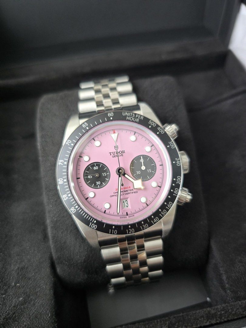 Tudor Black Bay Chrono Pink Dial Automatic Watch (Category: Luxury Watches) located in San Juan City. Submitted by rhyswatchph (Listing ID 1449750216, Image 2). Description: Tudor Black Bay Chrono Pink Brand New Full Set Condition 10/10 565,000.