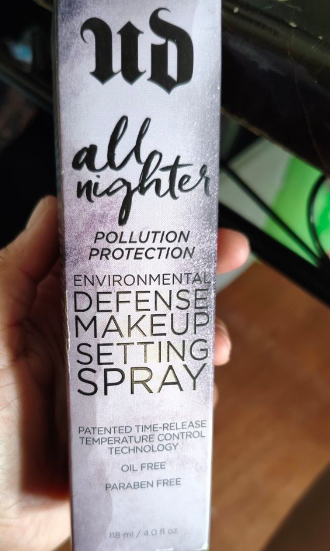 Urban Decay All nighter defense makeup setting spray (Category: Makeup) located in Valenzuela. Submitted by daisy.beautyshop (Listing ID 1449793000, Image 1). Description: Used two times only (like new) Original Full size Lalamove, LBC Gcash payment What you see is what you get No Return No Exchange No Refund The shipping fee will be shouldered by the buyer..