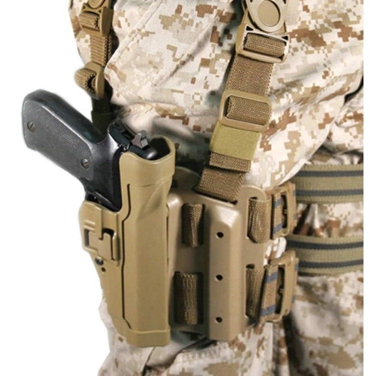 USMC Drop Leg Serpa Beretta Holster (Category: Other Sports Equipment and Supplies) located in Caloocan City. Submitted by aquasaurus (Listing ID 1449952337, Image 1). Description: - Tan tactical drop leg holster - Includes a double magazine pouch - Adjustable straps for a secure fit - MOLLE compatible for vests or bags - Ideal for airsoft or tactical gear setups.
