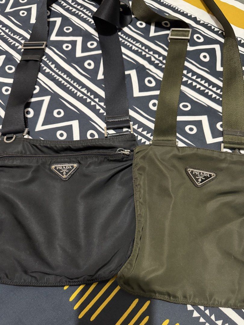 Vintage Prada Tessuto Sling Bag (Category: Luxury Bags & Wallets) located in Manila. Submitted by riverarome (Listing ID 1449799031, Image 3). Description: Vintage Prada Tessuto Sling Bag Black and Olive Green Still in good condition Manila/Makati Area .