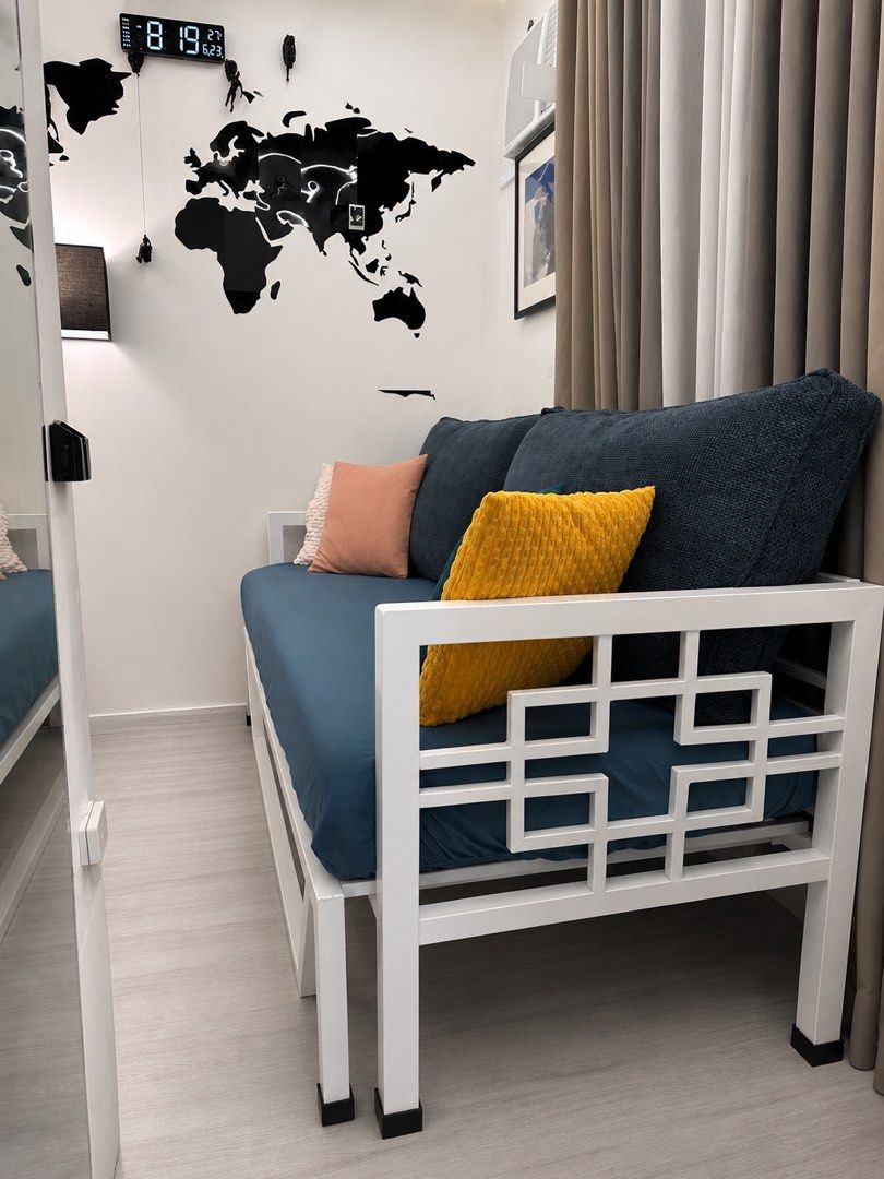 White Metal Daybed with Pullout (Category: Bed Frames & Mattresses) located in Caloocan City. Submitted by toniluigi515 (Listing ID 1449787278, Image 1). Description: FOR SALE: Brand New White Metal Daybed with Pullout – ₱22,000 (Frame only) ₱24,000 (Frame + 2 XXL pillows) ₱28,000 (Frame + 2 IKEA Mattresses) Rfs: migrating ✔️Extra Thickened Posts ✔️ Powdered Coated White ✔️ Oriental Design and Modern ✔️ Perfect for condos and small spaces ✔️ Seat