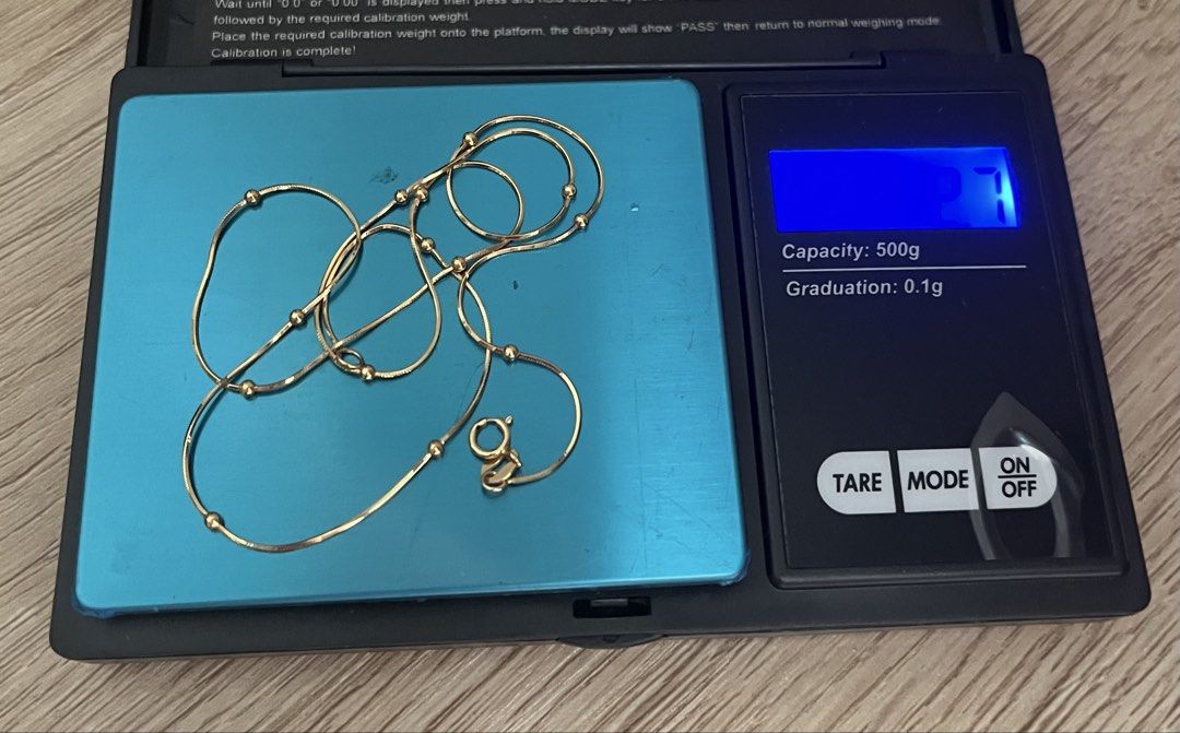 18K Gold Necklace with Beads (Category: Necklaces) located in Paranaque City. Submitted by richezlremo6165 (Listing ID 1447886668, Image 3). Description: - Genuine 18K gold necklace - Delicate snake chain style - Features small, elegant beads - Secure lobster clasp closure - Lightweight and comfortable for daily wear - Ideal for layering or as a standalone piece -18 inches long -2.7 grams 7500/gram.