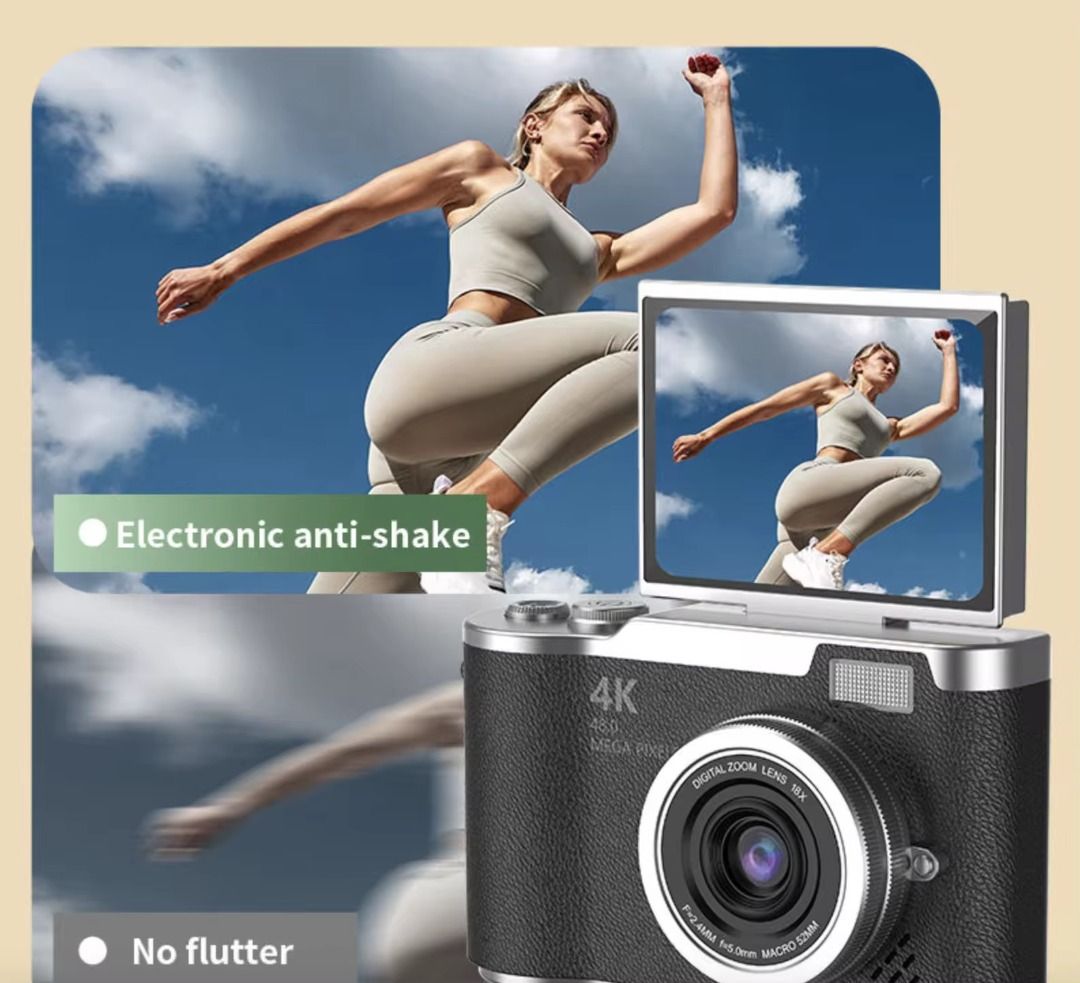4K HD Digital Camera with Flip Screen and 8x Zoom (Category: Cameras) located in Quezon City. Submitted by paosells (Listing ID 1450018865, Image 3). Description: - Capture stunning memories in 4K HD resolution. - 2.4-inch flip screen perfect for selfies and vlogging. - Electronic anti-shake feature for clear, steady shots. - Built-in flash fill for better lighting. - Supports video recording. - Large capacity battery for extended use. - Simple a