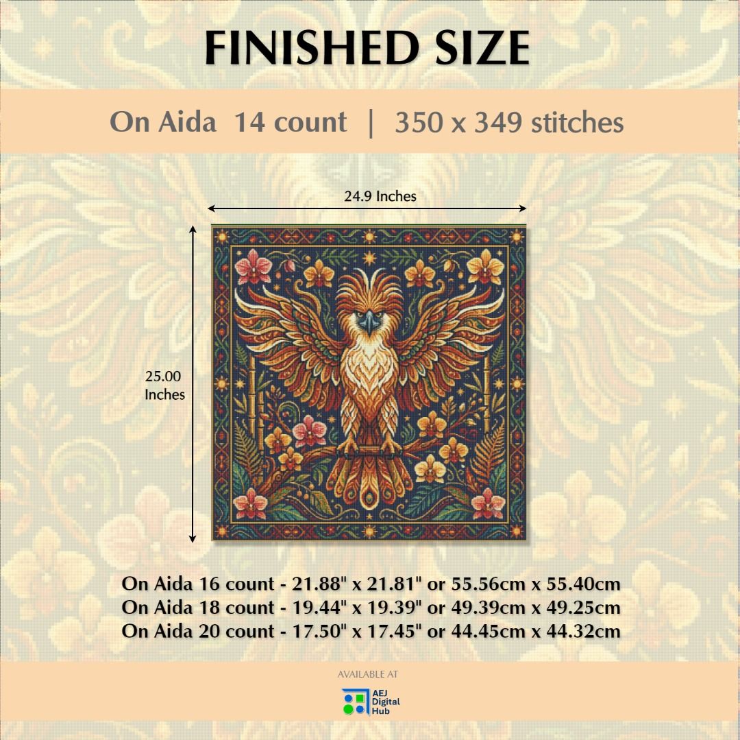 Agila / Philippine Eagle (Cross Stitch Pattern) - Pinoy Concepts Collection (Category: Art & Prints) located in Imus. Submitted by aejdigitalhub (Listing ID 1450099711, Image 2). Description: Product Details: 🛒 Product ID: XS-202602 📁 Format: .pdf (Portable Document Format) 💾 Tracker App Compatibility: Pattern Keeper, Markup R-XP, Cross Stitch Paradise, Cross Stitch Saga ⏬ Availability: Instant digital download (no physical item) 📏 Print Dime
