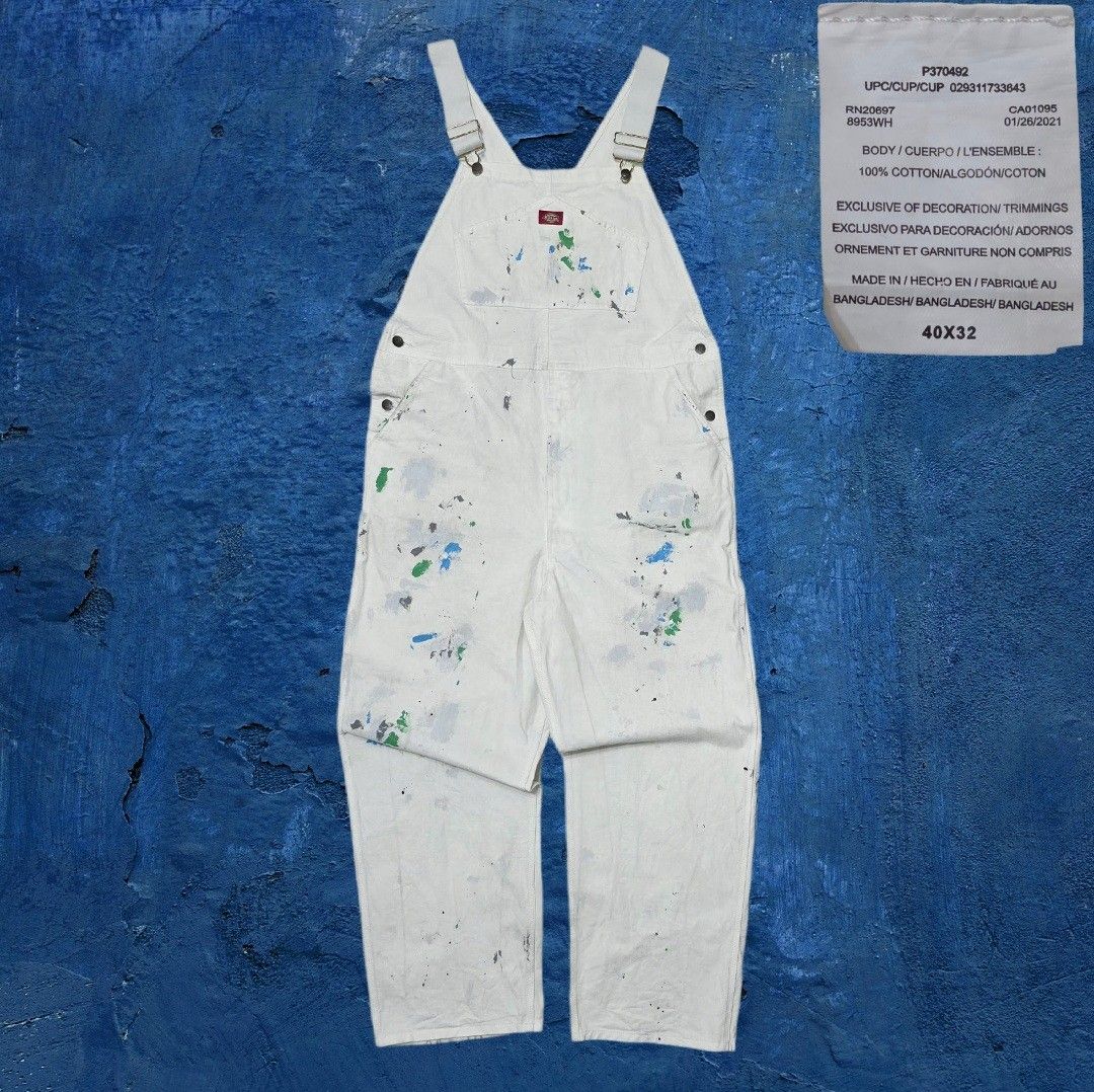 由 hio_o (刊登 ID 1450100018，圖片 1) 提交，位於 新北市 (New Taipei) 的 Dickies 潑漆舊化吊帶褲 40腰 大尺寸吊帶褲 (類別：其他長褲)，說明：這件吊帶褲上的潑漆加工工序均由我們手工完成，因此沒有兩件產品是完全相同的 腰圍54 褲長115。