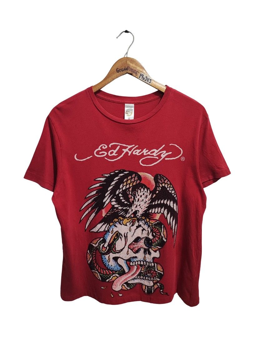 ED HARDY SKULL TEE WITH RHINESTONES (Category: Shirts) located in Iloilo. Submitted by gooddimes (Listing ID 1450094107, Image 1). Description: Ed Hardy Skull Tee With Rhinestones Y2K shirt Size on tag: Medium Dimes: 19Wx24L Issue/s: Minimal loose stitching (Check pics) Color rate: 9.5/10 Excellent condition ₱650 Reminders: - All items are thrifted, please manage your expectations - Color may vary due to lighting - Please wash before using the it