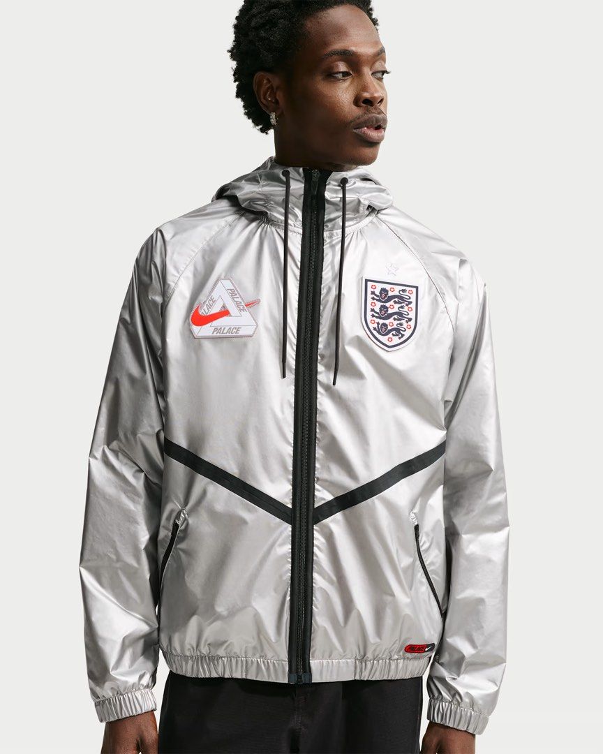 England x Palace Anthem Jacket (Category: Coats, Jackets and Outerwear) located in Kuala Lumpur. Submitted by thankgodd (Listing ID 1450011465, Image 2). Description: - England x Palace Men's Anthem Jacket - Size: S - Colour: Silver with Black and Red accents - Ideal for football fans and streetwear enthusiasts - Unique collectible piece - In Transit - RM900 or offer.