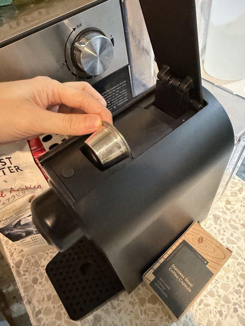 Expressi Coffee Machine with Reusable Capsule (Category: Coffee Machines & Makers) located in Manila. Submitted by honestymarie (Listing ID 1450073746, Image 3). Description: - Expressi capsule coffee machine - Makes great coffee quickly - Comes with a reusable stainless steel coffee capsule - Fill with your own ground coffee - Box and manual included - Ideal for your morning coffee fix ——————————————— V Heats up in around 30 seconds V Espresso &