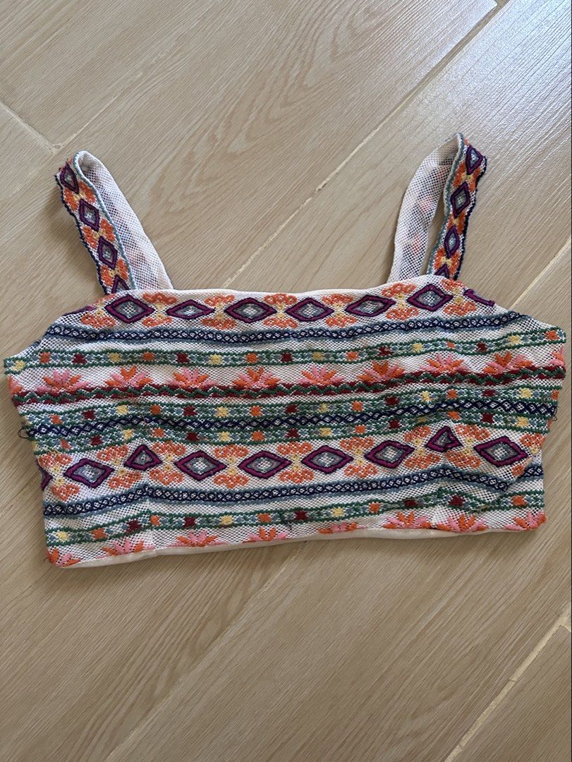 Forever 21 Embroidered Smocked Crop Top (Category: Others Tops) located in Antipolo. Submitted by waco1313 (Listing ID 1449960107, Image 2). Description: - Cute embroidered smocked crop top from Forever 21 - Features colorful geometric patterns - Stretchy smocked back for a comfortable fit - Square neckline with adjustable straps - Ideal for casual summer outfits - Pairs well with high-waisted pants or shorts.
