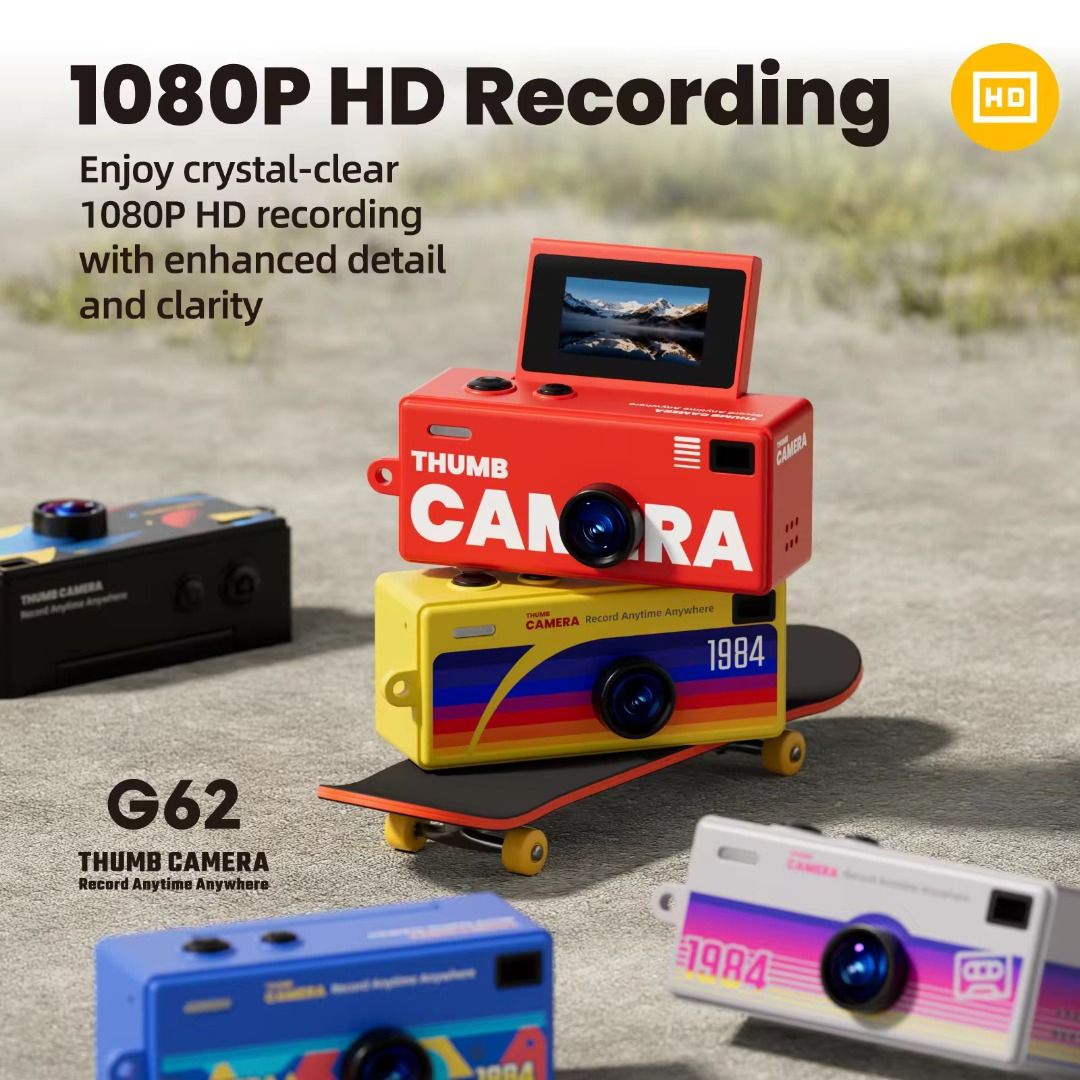 G62 Thumb Camera 1080 HP Recording (Category: Cameras) located in Quezon City. Submitted by paosells (Listing ID 1450016960, Image 3). Description: - G62 Thumb Camera - 1080p HD Recording - Compact and Lightweight (only 26g) - Rotating HD Display - Auxiliary Lighting - Supports Memory Cards - High-speed Type-C Port - Keychain Design - Record Anytime, Anywhere - Available in various fun designs and colors (Red, Black, Blue, Cyan, Yellow, Green, Gr