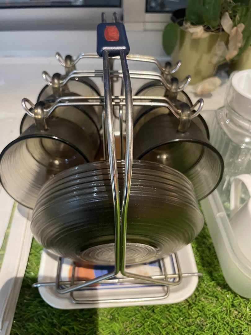 Glass Cup and Saucer Set with Stand