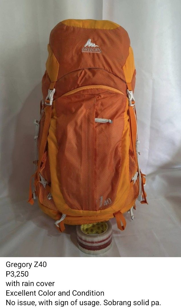 Gregoryy Z40.... (Category: Backpacks) located in Davao. Submitted by bae214214 (Listing ID 1450013033, Image 1). Description: Gregory Z40 P3,250 with rain cover Excellent Color and Condition No issue, with sign of usage. Sobrang solid pa..