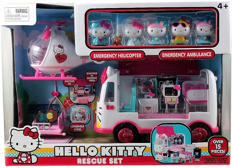 Hello Kitty Rescue Set Helicopter Ambulance Toy (Category: Kids Toys) located in San Juan City. Submitted by declutterdiariesmnl (Listing ID 1450019076, Image 1). Description: - Hello Kitty rescue set - Includes helicopter, airlift bed and ambulance (opens up) - Lots of accessories and figures - Perfect for imaginative play - All 5 Hello Kitty figures complete - Ambulance door tends to fall off due to stuck spring Item is located in METRO MANILA.