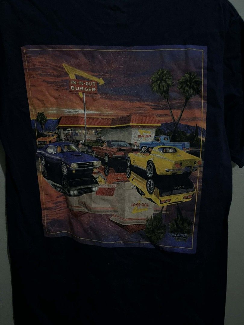In N Out Navy Blue Shirt (Category: Tshirts & Polo Shirts ) located in Munoz. Submitted by mrkcl_ (Listing ID 1450090535, Image 3). Description: -Small 27x18 -Well used condition -9.5 Color rate -Minor hairline on front print .