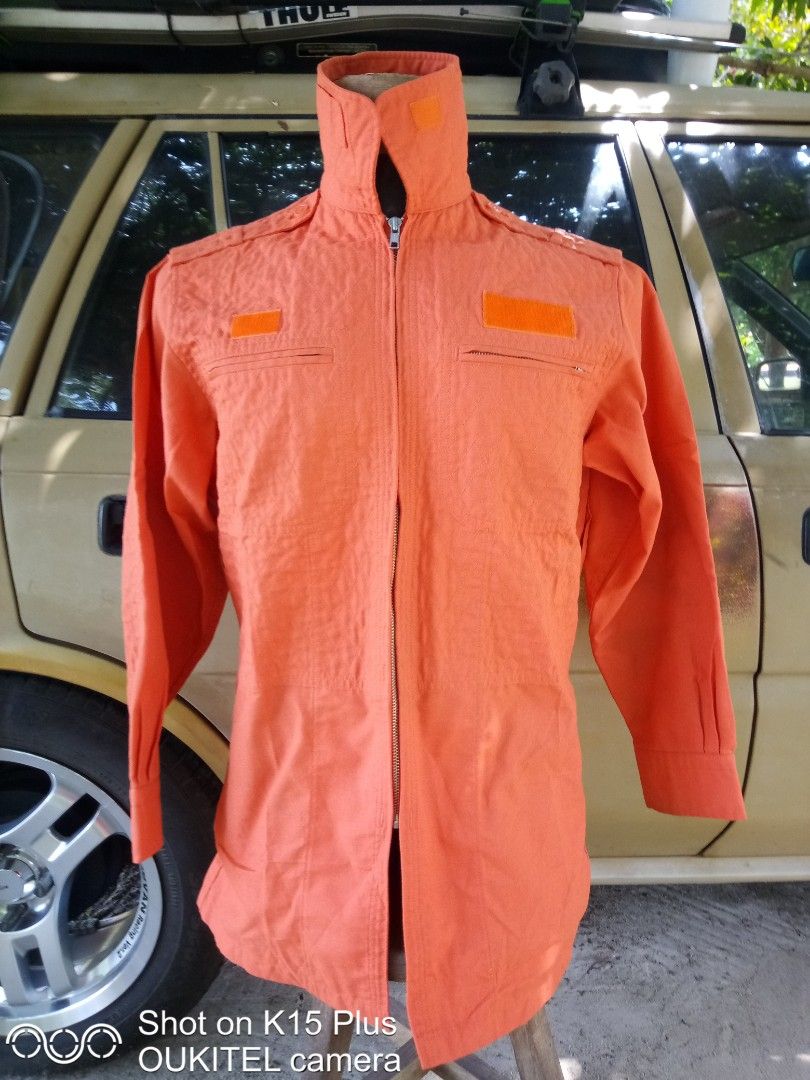 Japanese Teisen rescue jacket (Category: Toys & Games) located in Taiping. Submitted by peijai_z (Listing ID 1450001057, Image 2). Description: Japanese Teisen rescue jacket in bright orange. saizL pit 21 L30.