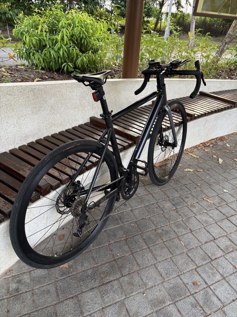 JAVA road bike (Category: Bicycles) located in Singapore. Submitted by Dyarkay (Listing ID 1450055874, Image 1). Description: Java road bike All parts are working well. Does not include tri bars or lights. - wheels changes to deeper rims - cassette changed to loud hubs Collect at my convenience please :).