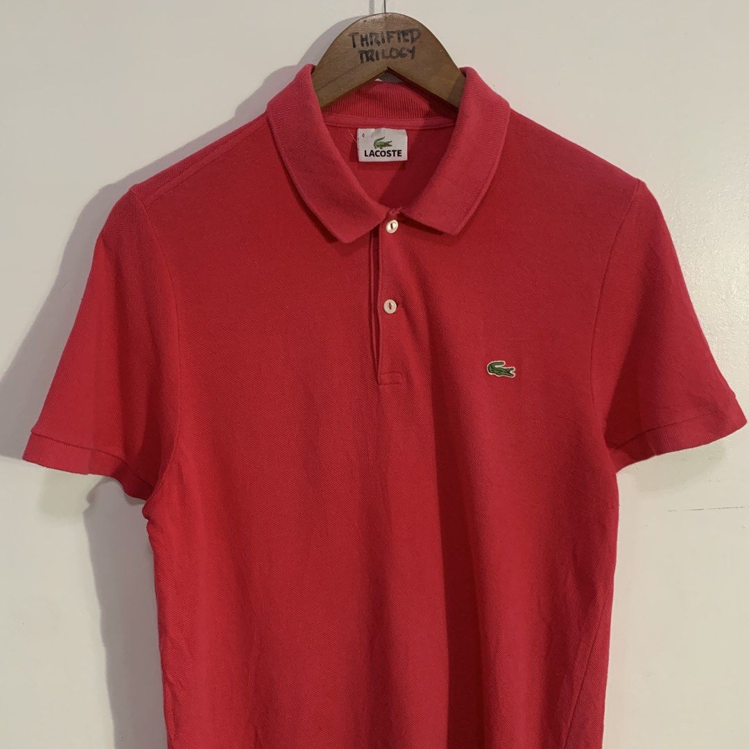 Lacoste Classic Polo Shirt (Pink) (Category: Tshirts & Polo Shirts ) located in Roxas City. Submitted by thrifted.trilogy (Listing ID 1450129709, Image 2). Description: Lacoste Classic Polo Shirt A timeless Lacoste polo shirt featuring the signature embroidered crocodile logo. Crafted from soft cotton piqué, this versatile piece is perfect for everyday wear and an essential addition to any wardrobe. * Size on tag: 4 (altered to a smaller fit) * W