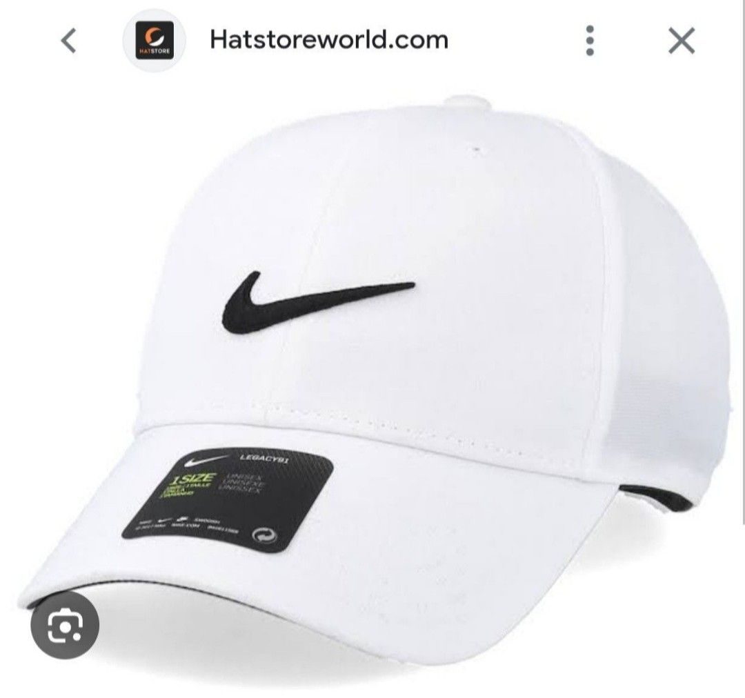 Nike Aerobill Legacy91 Golf Hat White (Category: Caps & Hats) located in Bocaue. Submitted by michellesell_2 (Listing ID 1450121776, Image 2). Description: - White Nike Aerobill Legacy91 Golf Hat - Classic Nike swoosh logo - Mesh panels for enhanced breathability - One size fits most - Ideal for golf or everyday casual wear - BRAND NEW. TAIWAN SHOP..