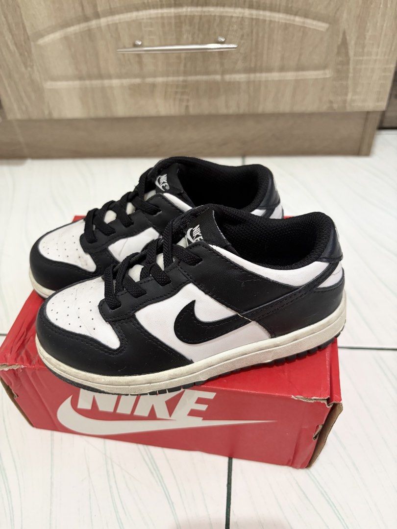 Nike Dunk Low Toddler Shoes Black White (Category: Babies & Kids Fashion) located in San Fernando. Submitted by superdealitems (Listing ID 1449994334, Image 1). Description: - Toddler Nike Dunk Lows -Big size for slim feet up to 17.5cm to 18cm kasya - Classic black and white colorway - Laces are intact - Soles show minor wear, good grip remaining - Includes original Nike box .