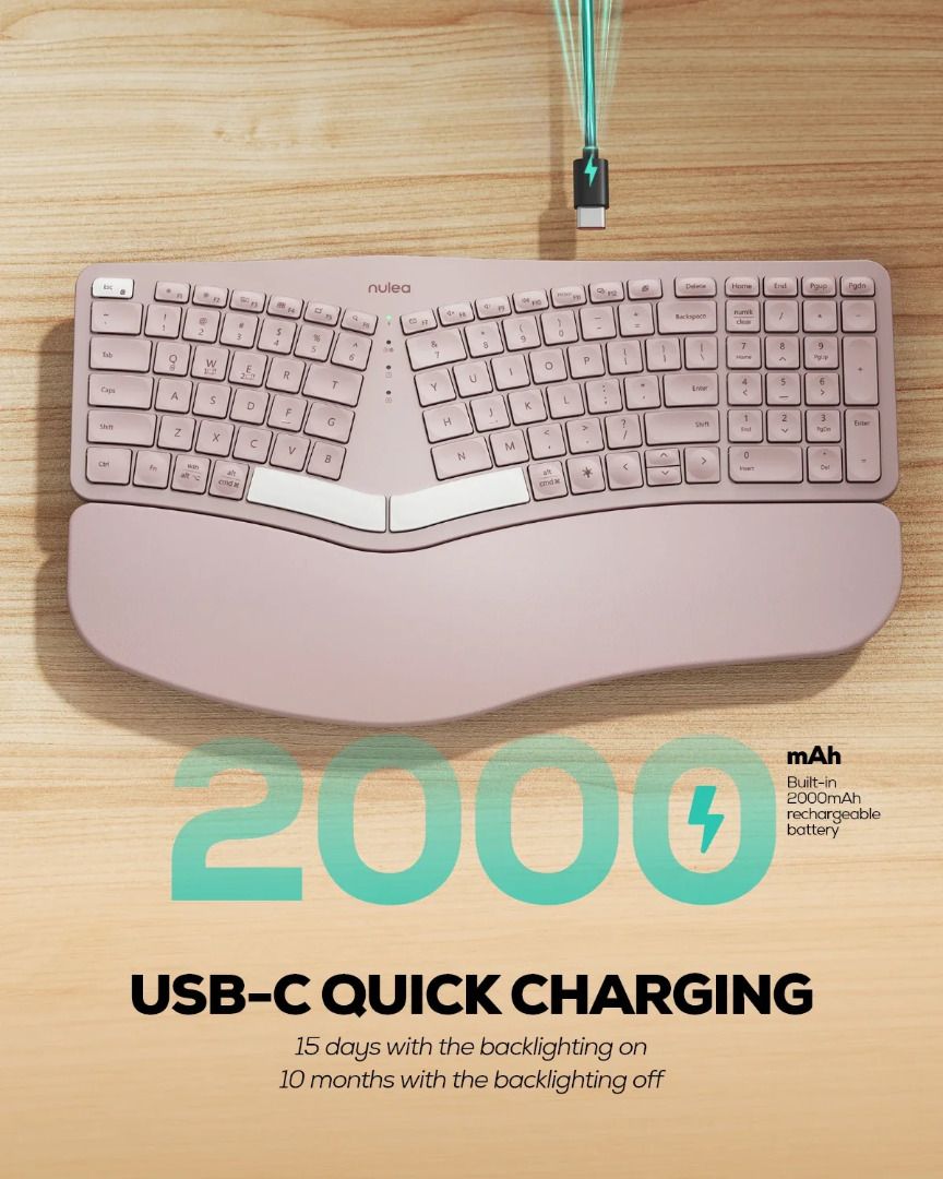 Nulea Ergonomic Split Keyboard with Wrist Rest - Pink511347303143198725