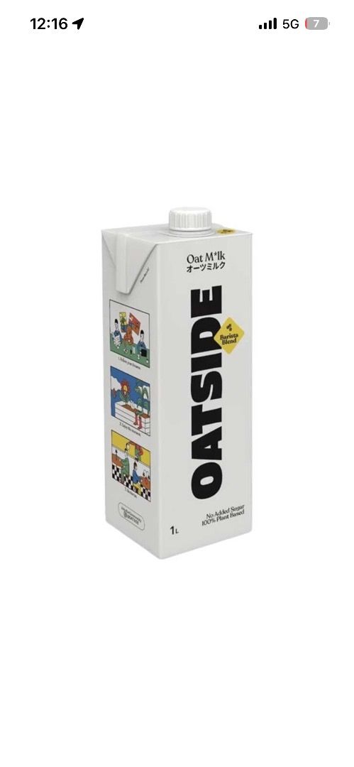 Oatside 1 liter (Category: Health Food, Drinks & Tonics) located in Cavite. Submitted by thriftqueen.phhhhh (Listing ID 1449985314, Image 1). Description: - Oatside Oat M'lk, 1 Liter carton - Barista Blend, perfect for frothing - No added sugar - 100% Plant-Based - Creamy and delicious taste - Minimalist design with illustrated panels.