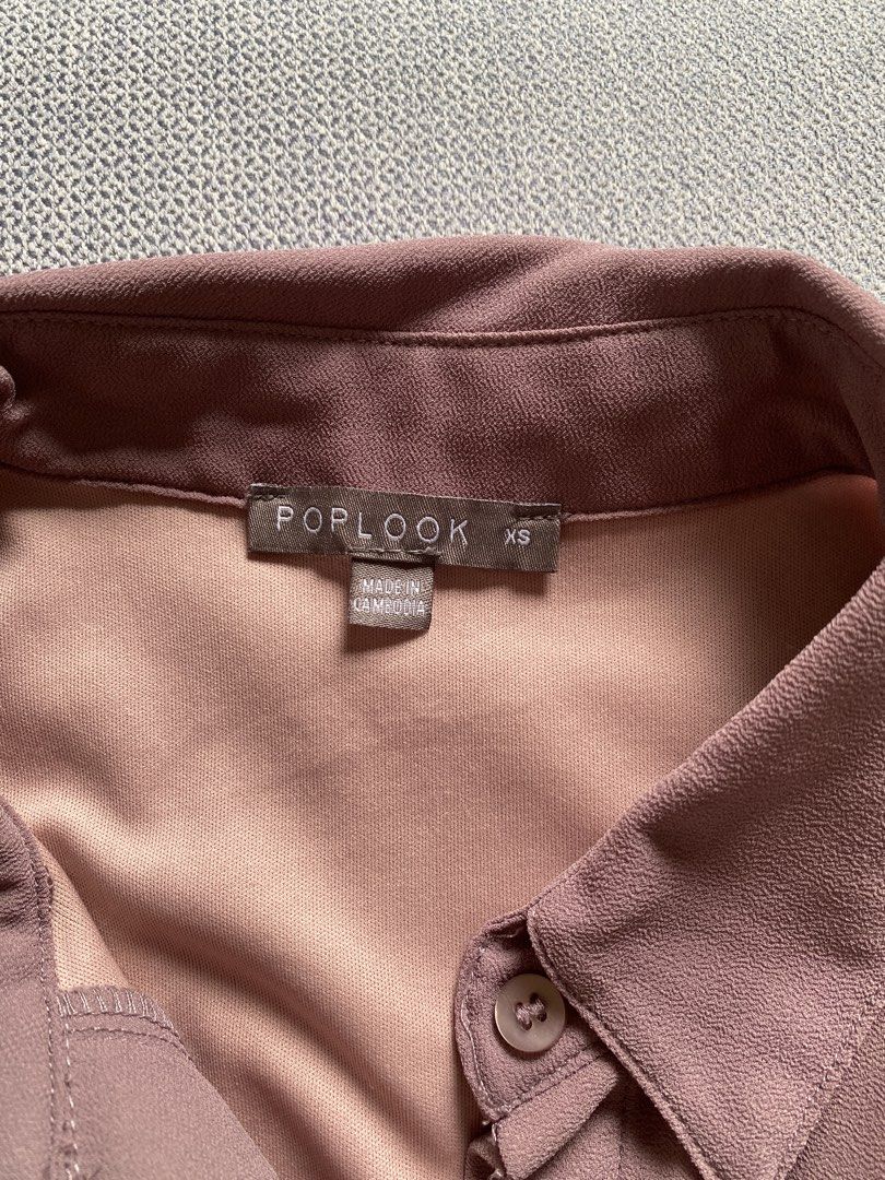 POPLOOK Dusty Rose Button-Up Shirt Dress XS (Category: Dresses) located in Kuala Lumpur. Submitted by sailendra10380 (Listing ID 1449981319, Image 2). Description: - Dusty rose shirt dress from POPLOOK - Collared neckline with button-up front - Long sleeves with subtle shoulder puff - Flattering pleated skirt detail - Fully lined for comfort - Size XS.