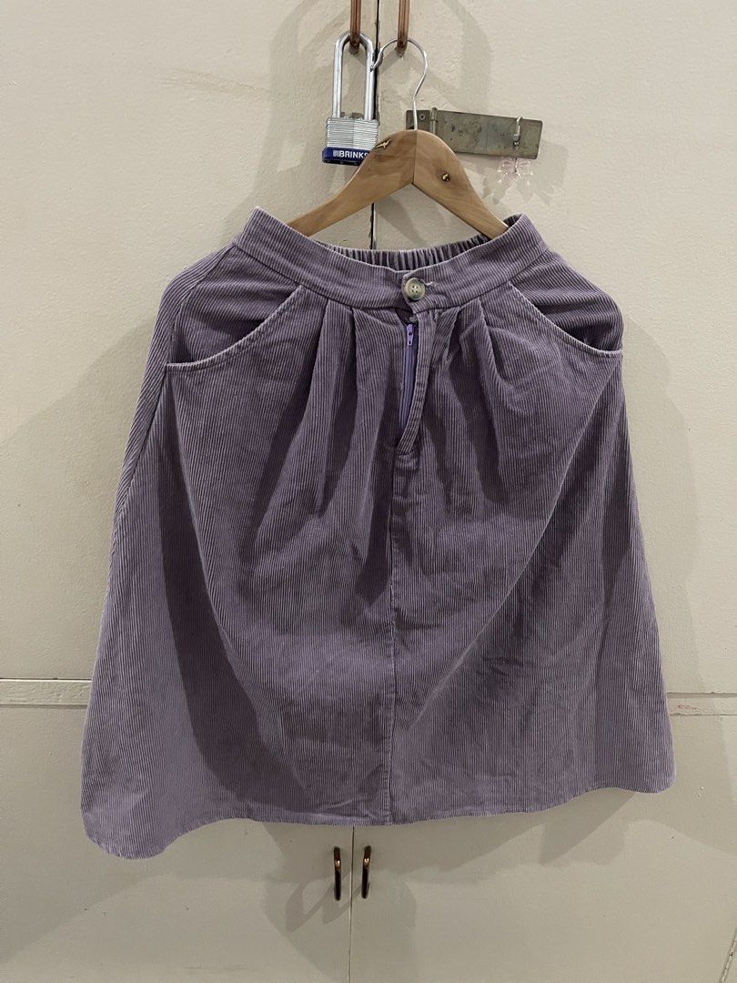 Purple Corduroy Skirt (Category: Skirts) located in Santa Cruz, Pampanga. Submitted by httpschayo (Listing ID 1450057875, Image 1). Description: Purple Corduroy Skirt Waist: “23 - “27 Length: “28 • medida sizing — garterized — button closure — working zipper — corduroy texture — the color may slightly change due to lighting note: may parang grease stains (can be seen in the picture). .