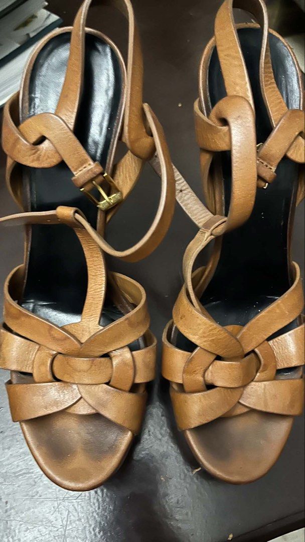 Saint Laurent Paris Brown Leather Platform Heels Size 38 (Category: Heels) located in Makati City. Submitted by babe090817 (Listing ID 1450067069, Image 1). Description: - Brand: Saint Laurent Paris - Material: Brown Leather - Style: Platform Heels - Design: Strappy with ankle strap - Heel Height: Substantial - Condition: Soles show some wear - Size: 38 - Origin: Made in Italy - Occasion: Great for dressing up.