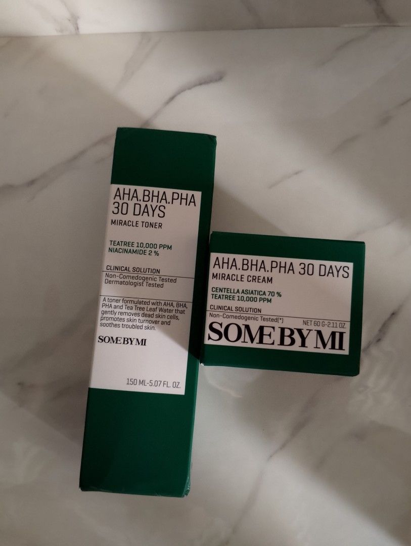 SOME BY MI MIRACLE DUO (Category: Face Care) located in Calamba. Submitted by cool_cescaa (Listing ID 1450096071, Image 1). Description: SOME BY MI OFFICIAL AHA BHA PHA 30 Days Miracle Cream 60g (Acne Calming, Moisturizing, Skin Barrier) SOME BY MI OFFICIAL AHA BHA PHA 30 Days Miracle Toner 150ml (Acne Calming, Moisturizer, Hydrating, Pore Care, Sebum care) ~Sealed & Authentic products. Message me..