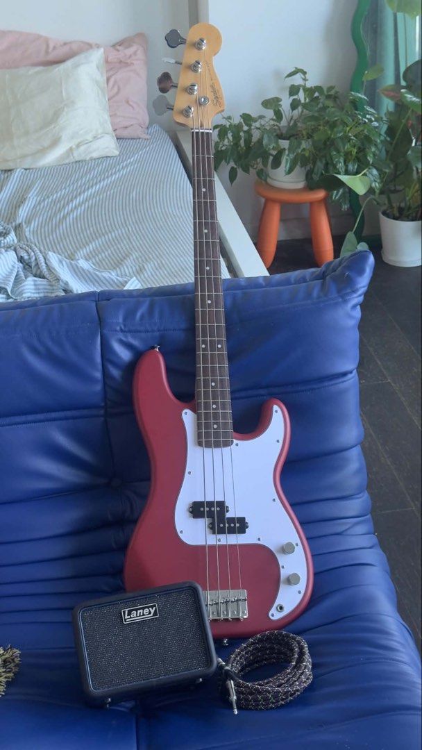 Squier Precision Bass Guitar with Laney Amp and Cable (Category: Musical Instruments) located in Mandaluyong City. Submitted by niniextras (Listing ID 1450064421, Image 1). Description: SOLD AS SET - Red Squier Precision Bass by Fender - Includes Laney RB3 practice amp - Comes with Ernie Ball braided cable - FREE backback for guitar Bought October 2025 .