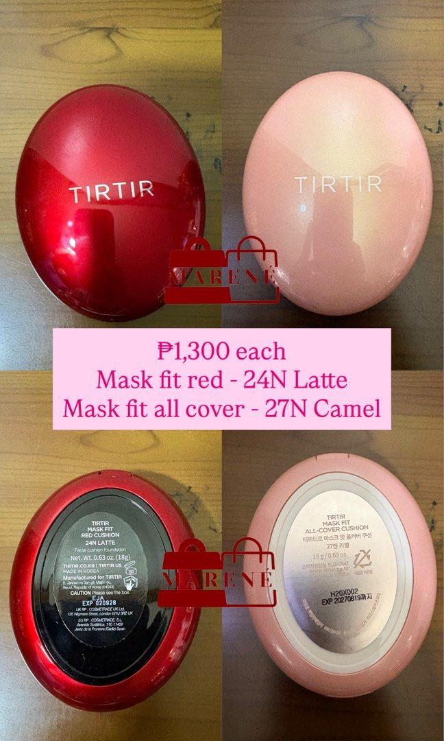 Tirtir - Full Sized Cushion (Category: Makeup) located in Aloran. Submitted by ma.ren.e (Listing ID 1450126840, Image 1). Description: Red - Mask Fit Cushion 24N Latte Pearl - Mask Fit All Cover 27N Camel.