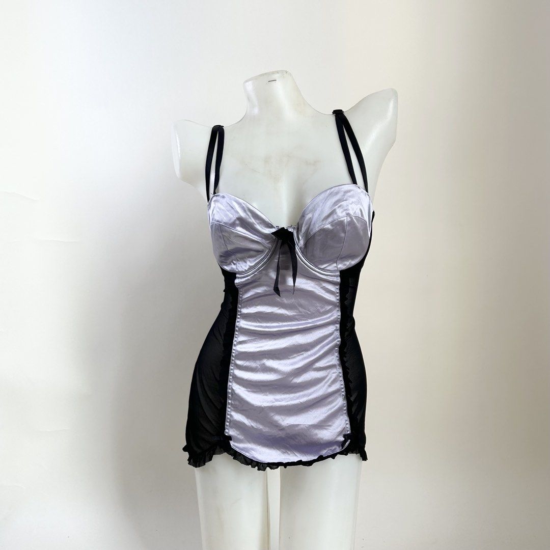 Vintage Satin and Mesh Panel Corset Bustier Top (Category: Sleep and Loungewear) located in San Pascual. Submitted by y2kdimps (Listing ID 1450058790, Image 2). Description: Condition: Excellent as new Issue: None Size: M Color rate: 10/10 Brand: .