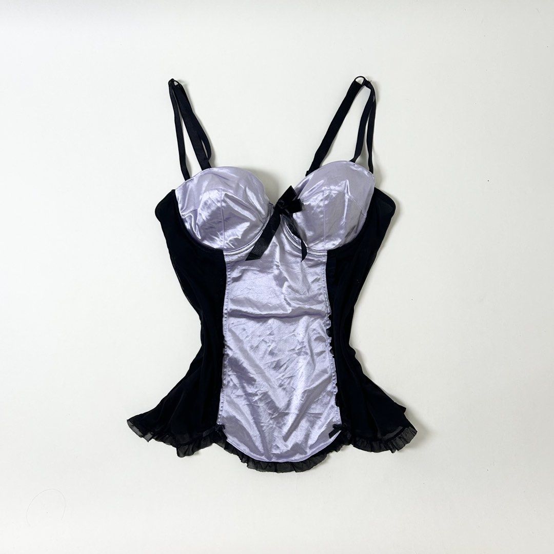 Vintage Satin and Mesh Panel Corset Bustier Top (Category: Sleep and Loungewear) located in San Pascual. Submitted by y2kdimps (Listing ID 1450058790, Image 1). Description: Condition: Excellent as new Issue: None Size: M Color rate: 10/10 Brand: .