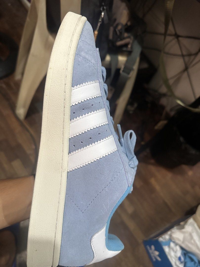 Adidas Campus Light Blue Suede Sneakers (Category: Sneakers) located in Las Pinas. Submitted by inb.l (Listing ID 1450228586, Image 3). Description: Adidas Campus 00s suede material, light blue. size US 11 used 3-4 times only. still very good condition comes with alternate shoe laces issues: very slight chipping of suede - Classic light blue Adidas Campus sneakers - Suede material with iconic white stripes - Comes with original box - Includes ext