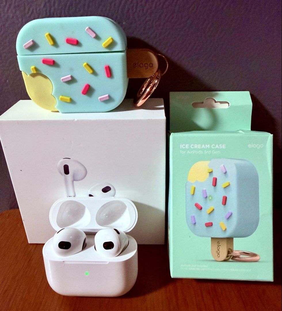 Airpods Gen 3 with Magsafe Charging Case (Category: Headphones & Headsets) located in Makati City. Submitted by jhennmario (Listing ID 1450184847, Image 1). Description: Airpods Gen 3 with Magsafe Charging Case ✅💯authentic (with receipt) ✅in prestine condition / no issue ✅used for a few times only ✅with box, manual & original Elago case ₱4,650 only MOP: GoTyme / Maribank 📍Taguig / BGC.