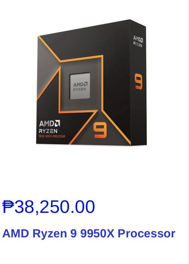 AMD Ryzen 9 9950X Processor (Category: Computer Parts) located in Subic. Submitted by mahalkho (Listing ID 1450228680, Image 2). Description: - AMD Ryzen 9 9950X Processor - High-performance for gaming and demanding applications - Ready for your new PC build - Message for inquiries Brand New po ito Date Purchased December 2025 Reason for Selling: Double Order Complete and Sealed With Receipt 30,000 Pesos Message nalang🙏🏻.