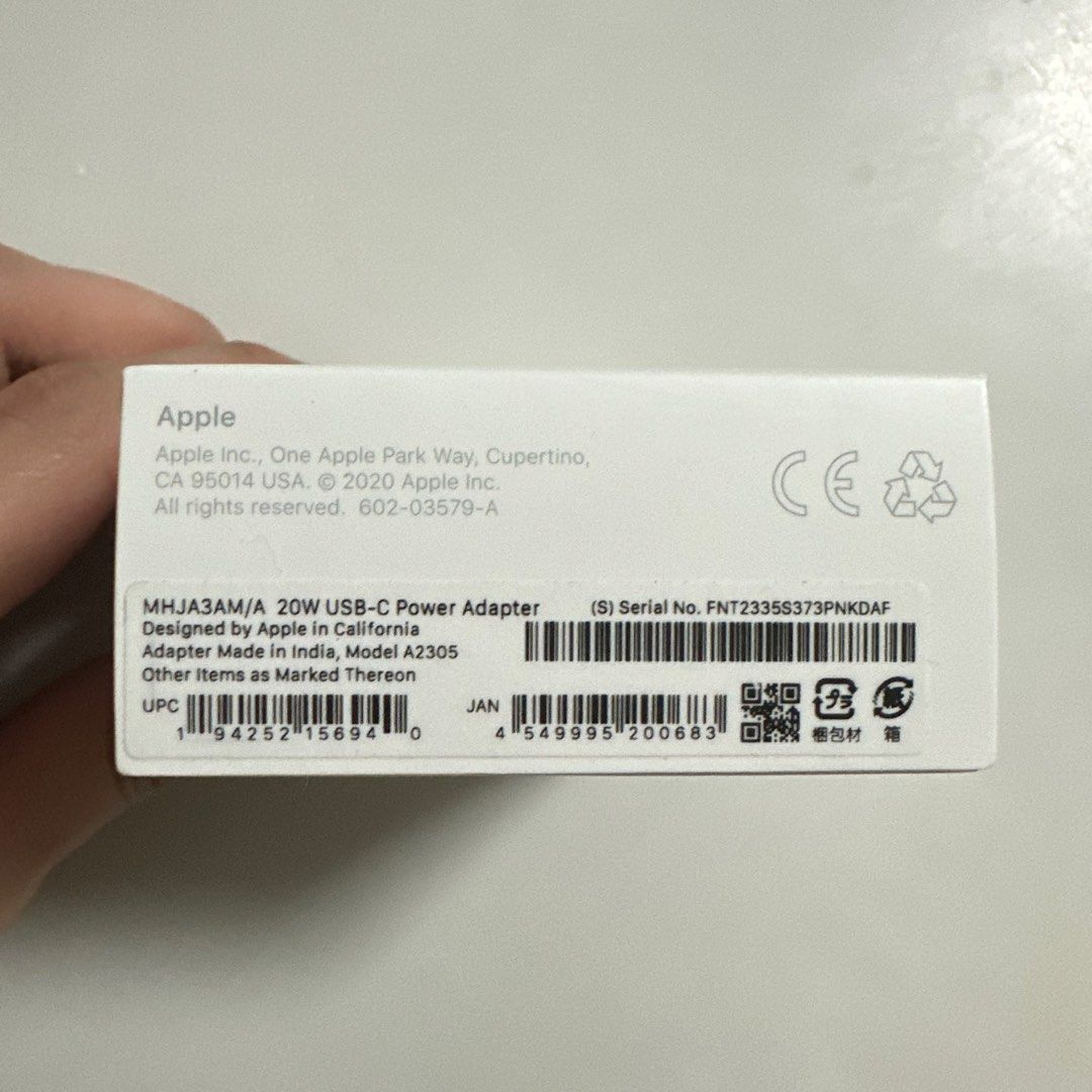 Apple 20W USB-C Power Adapter (Category: Chargers & Cables) located in Manila. Submitted by shopperaccoo (Listing ID 1450242694, Image 3). Description: Original Apple 20W USB-C Power Adapter. Bnew. Opened box only but never used.