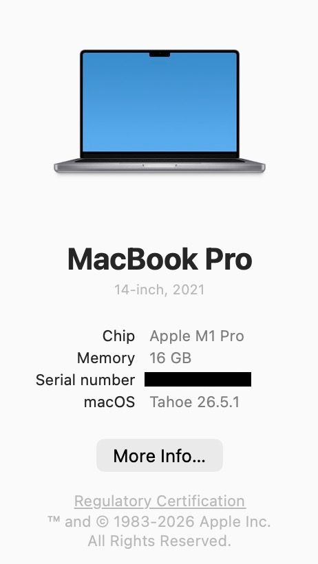 Apple MacBook Pro 14-inch 2021 M1 Pro 16GB RAM