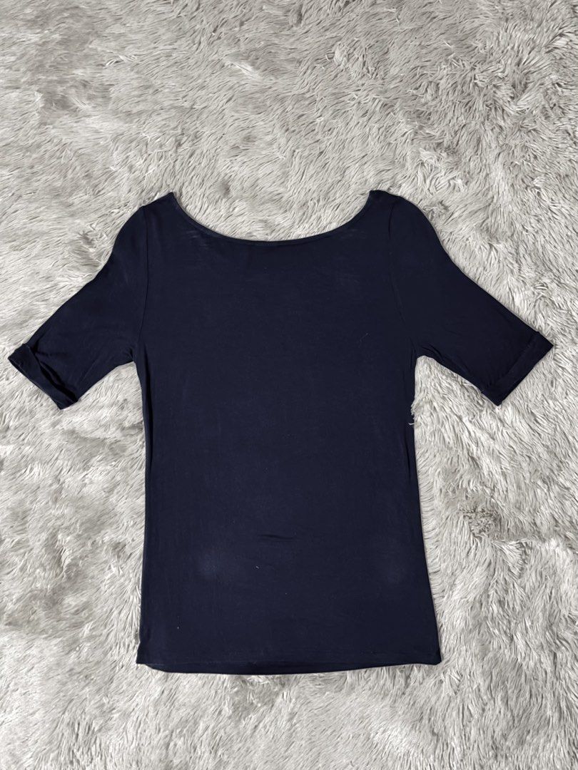 Authentic Cotton On Dark Blue Wide Neck Stretchable Top (Category: Blouses) located in Bulacan. Submitted by rin2024 (Listing ID 1450269554, Image 2). Description: Authentic Cotton On Dark Blue Wide Neck Stretchable Top - Highly stretchable, with body hugging fit - Mid-length sleeves Payment Method: GCash only. Delivery Options: Lalamove, Grab, or J&T only, with shipping fee shouldered by buyer..