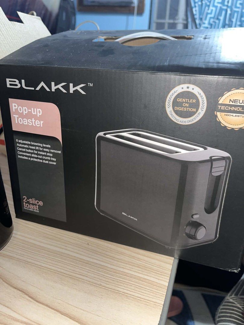 Blakk Pop up Toaster (Category: Ovens & Toasters) located in Taguig. Submitted by gel_1717 (Listing ID 1450138096, Image 2). Description: Blakk Pop up Toaster SRP ₱1,200 Nego >Single Item >Even Toasting >Adjustable Browning >Compact Design >Actual Weight: 1.12 KGs >Product Dimensions: 10.5 x 6.5 x 7.5 >Upgrade your kitchen with the Blakk 2-Slice Bread Pop-up Toaster, designed for consistent results and a compact footprint for any countertop..