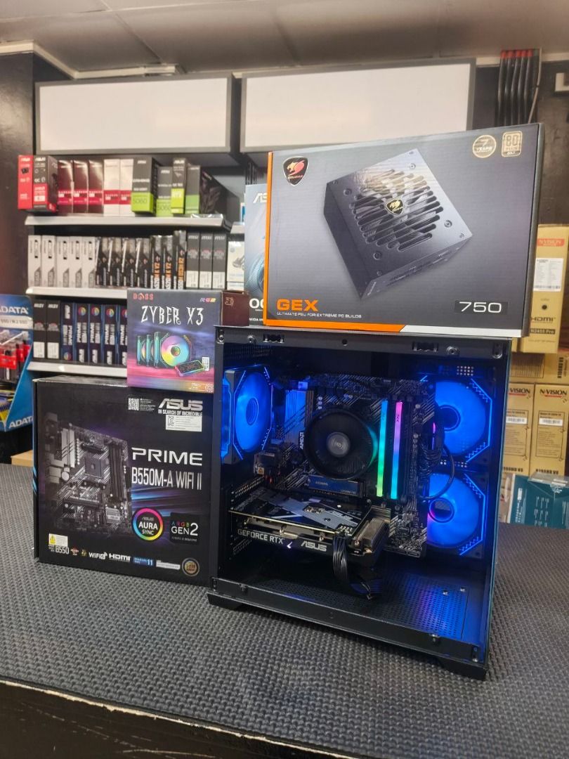 BRANDNEW SYSTEM UNIT GAMING PC WITH WARRANTY (Category: Desktops) located in Caloocan City. Submitted by swiftdeer.cf08f3 (Listing ID 1450170397, Image 3). Description: - Full gaming PC setup - ASUS DUAL RTX 3060 graphics card - ASUS PRIME B550M-A WIFI II motherboard - GEX 750W 80+ Gold power supply - CPU cooler with RGB lighting - All original boxes included - Ready for immediate gaming 🖥️ We offer: ✔ Gaming PC Builds ✔ Work / Office PC Builds 